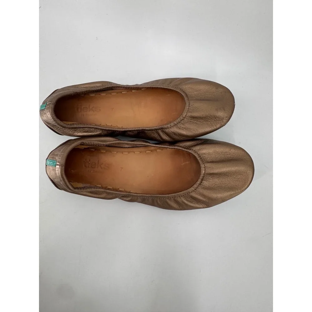 Tieks Ballet Flats Women Size 7 Bronze Metallic Leather Foldable Teal Sole